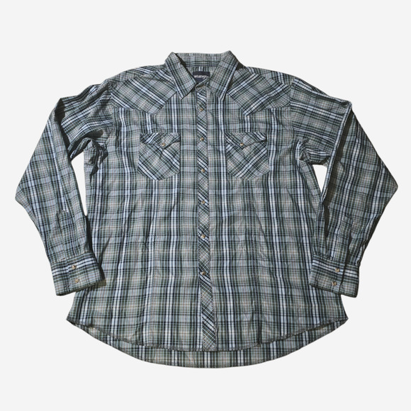 Wrangler Men’s Western Pearl Snap Plaid Long Sleeve Shirt, Size XXL - Picture 1 of 6